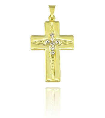 Pingente crucifixo folheado a ouro c/ pedras de strass