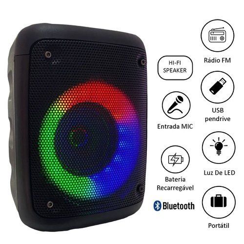 Caixa Som Rádio Bluetooth Led Hi-Fi TWS Entrada Microfone