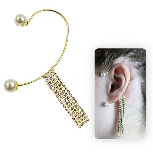 Brinco Ear Cuff folheado a ouro com pérolas e strass